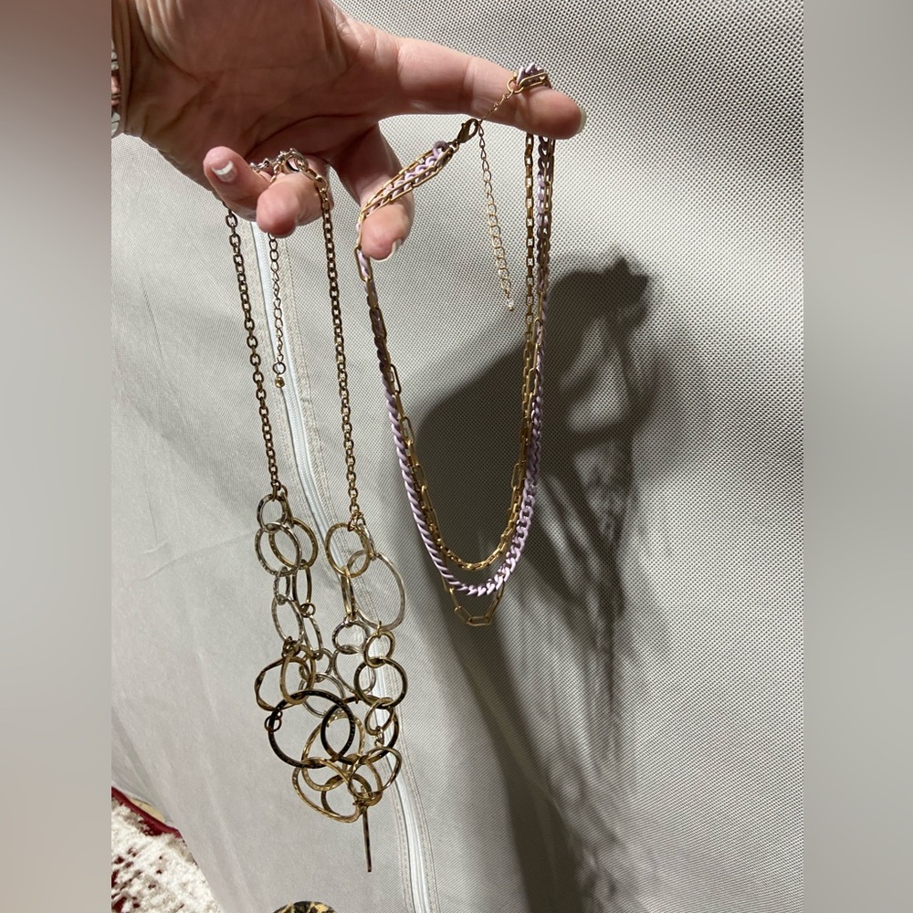 Two-for Necklace Bundle. Gold and Silver Tones Necklace & Multi-Strand Necklace